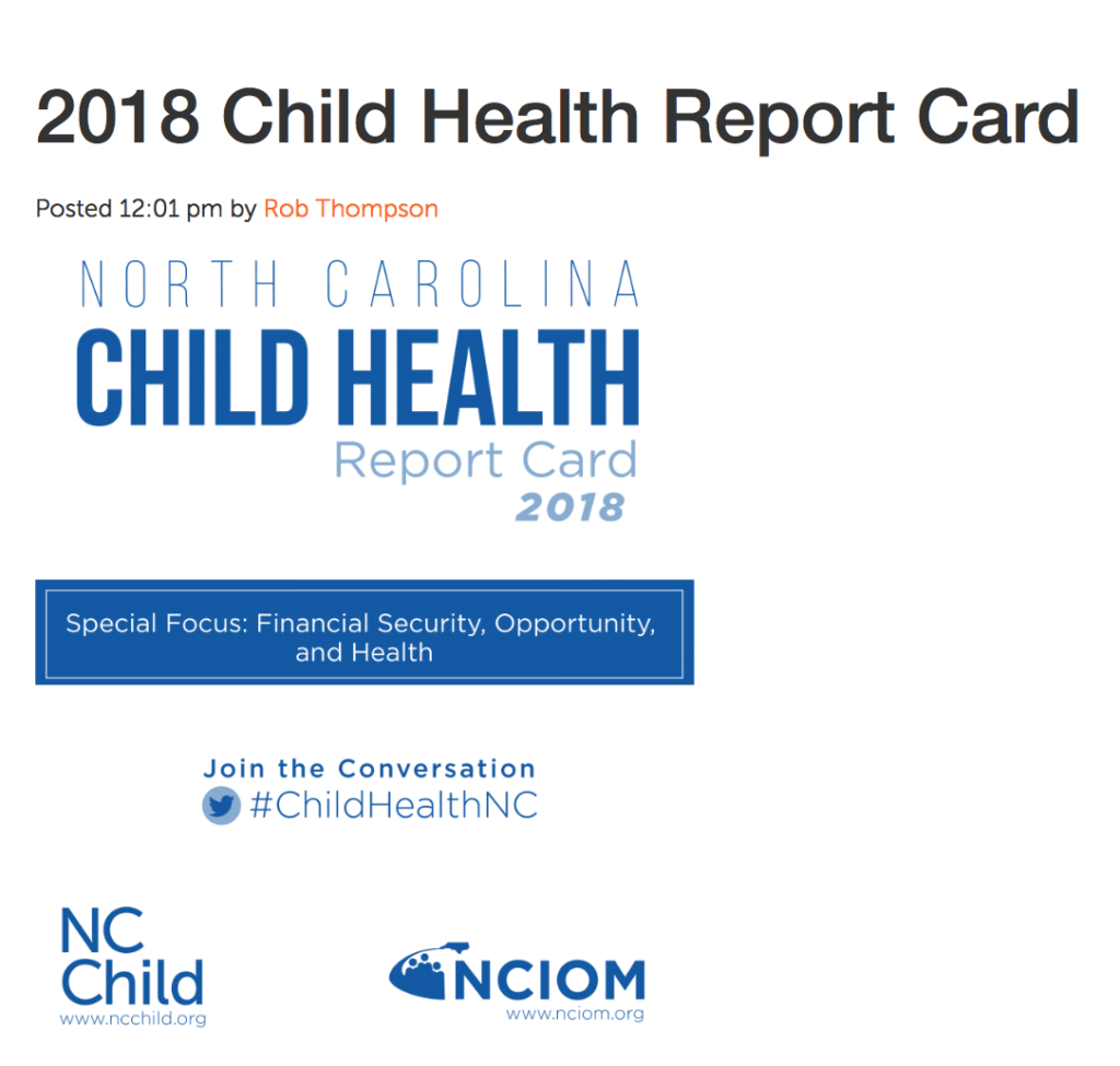 NC Child Health Report Card 2018 cover